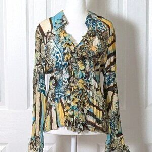 VIOLET & CLAIRE Women's Long Sleeve Crinkled Blouse Top  Size XL  Multi-Print
